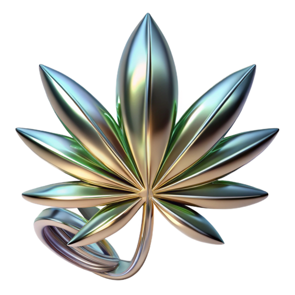 magnificent minimalist Metallic Cannabis Leaf Design 3D Render high quality png