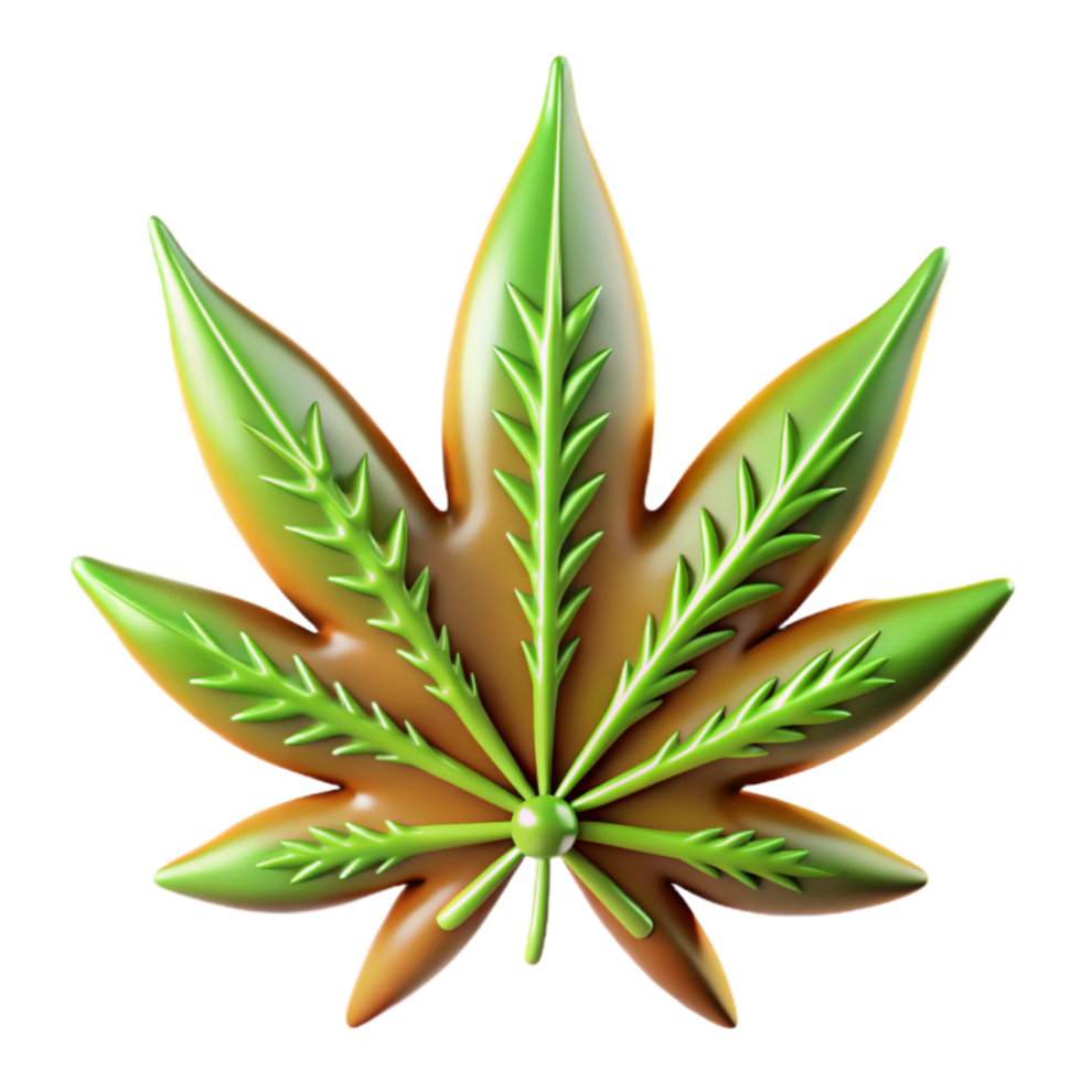 extraordinary rustic Cannabis Leaf 3D Render, Green and Brown high resolution png