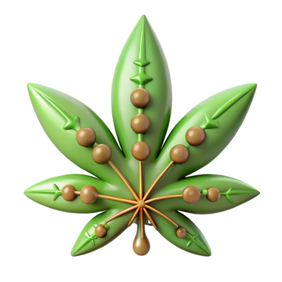 dramatic minimalist Cannabinoid Compound Structure 3D Model of Cannabis Leaf detailed png
