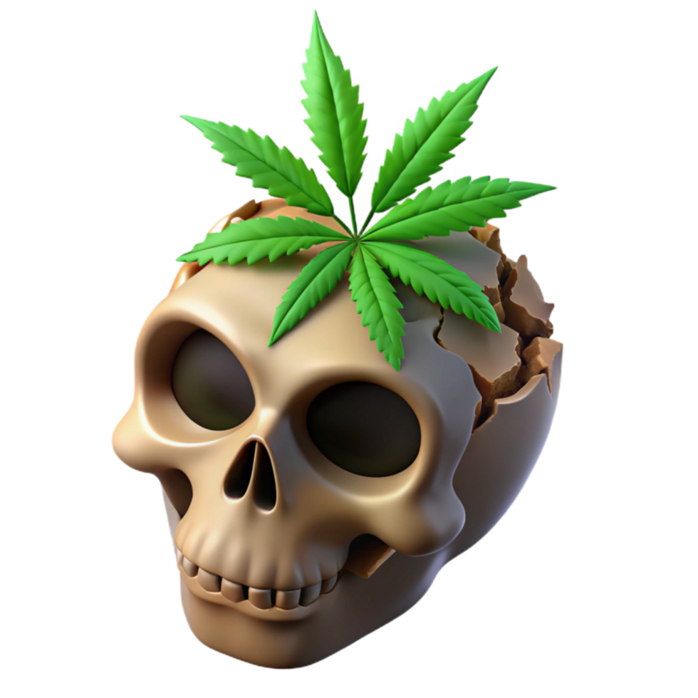 extraordinary abstract Cannabis Risks Skull and Marijuana Leaf 4K png