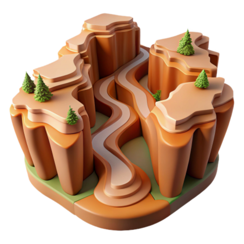 magnificent traditional Canyon River Landscape 3D Render of Scenic Gorge genuine png