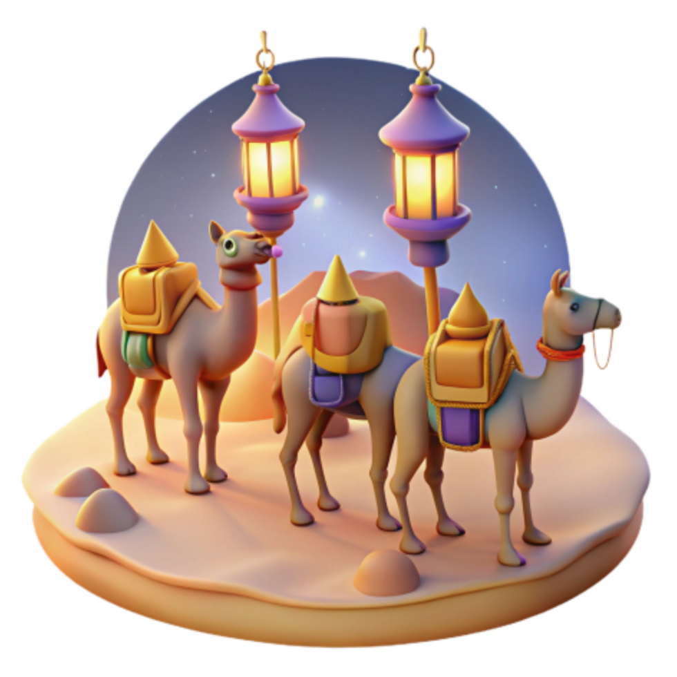 extraordinary contemporary Desert Camels at Night with Lanterns professional png