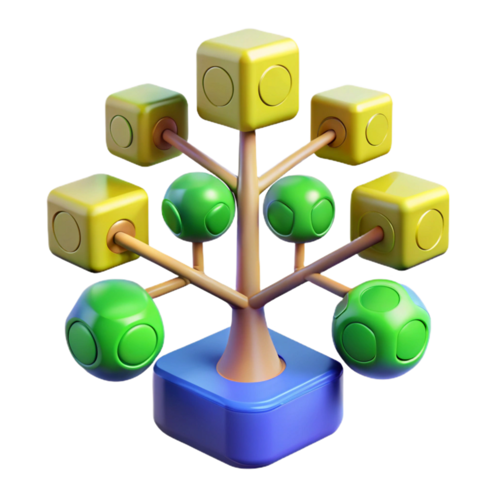 extraordinary vintage Abstract Network Tree 3D Model of Interconnected Nodes professional png