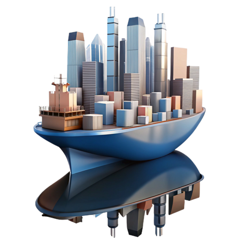 dramatic minimalist Global Trade Cityscapes on Cargo Ships authentic png