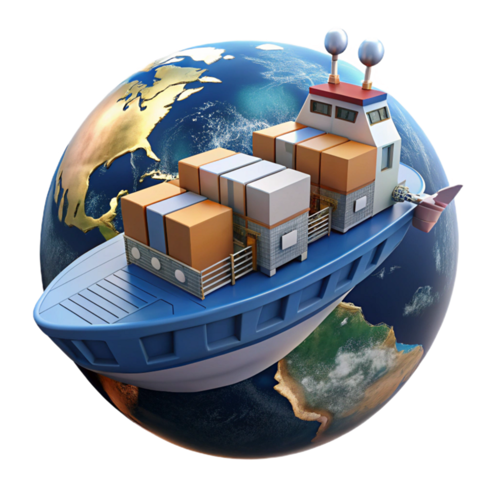 serene minimalist Global Cargo Shipping Container Vessels Worldwide Trade genuine png