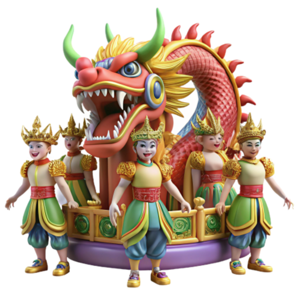 serene rustic Festival Float Dragon Dancers 4K png
