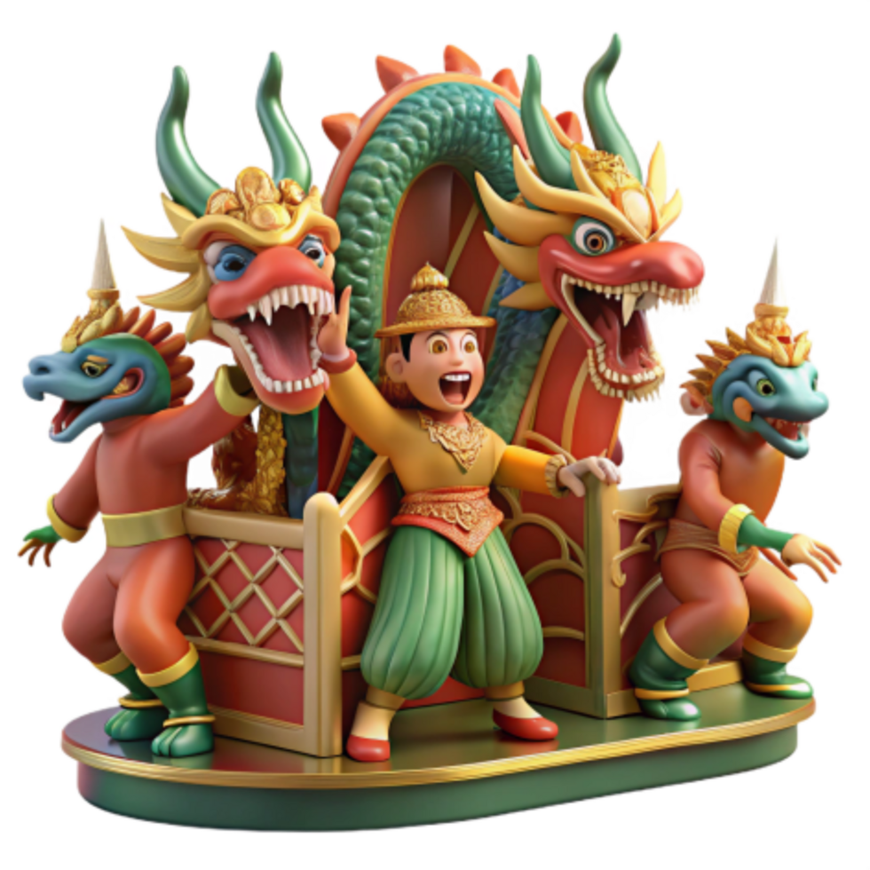 vibrant artistic Asian Dragon Parade Float Festive 3D Render 4K png