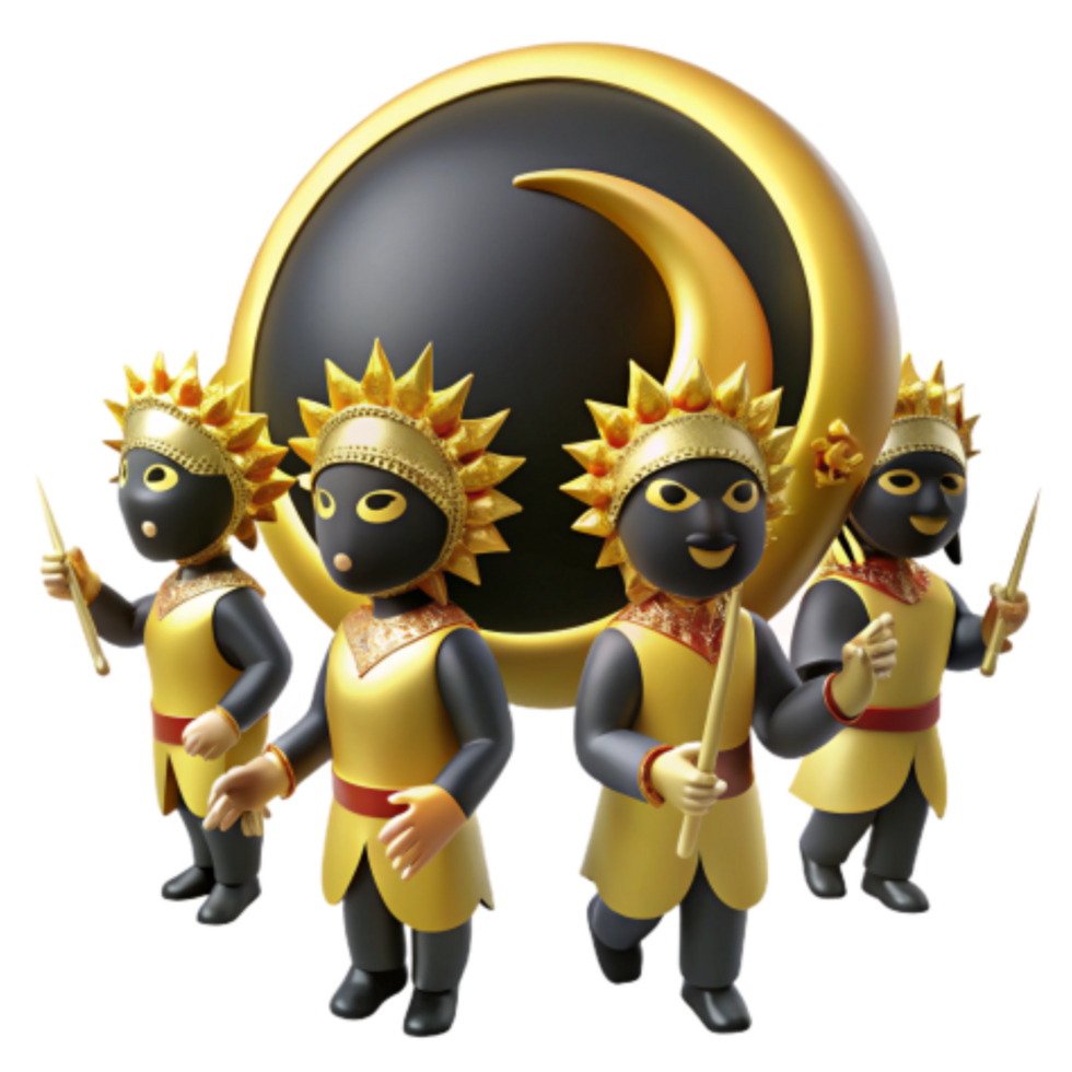 wonderful artistic Golden Sun Warriors with Crescent Moon Shield high resolution png