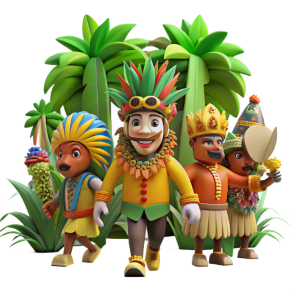 impressive rustic Tropical Carnival Characters 3D Animation premium png