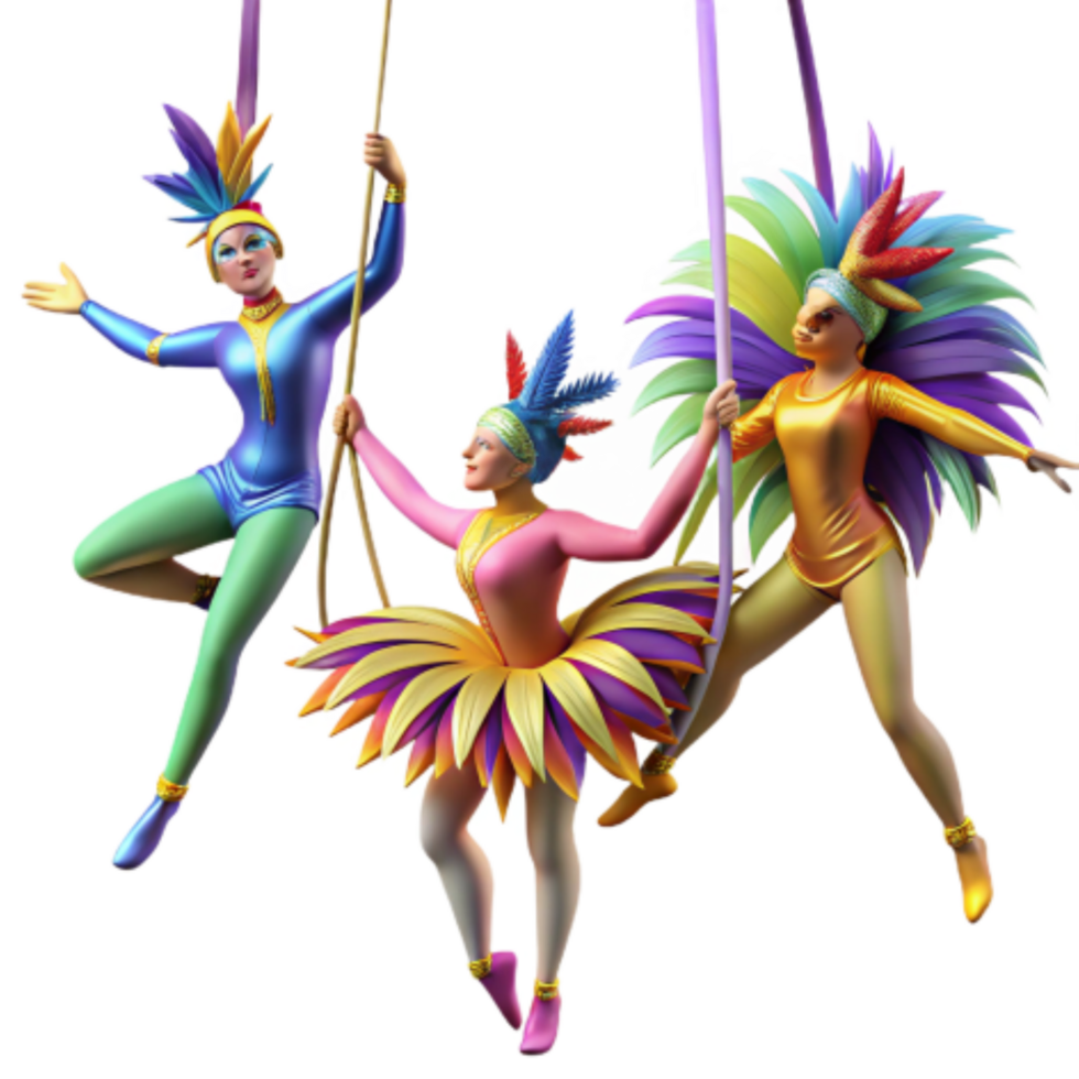 stunning modern Aerialists in Colorful Costumes Performing professional png