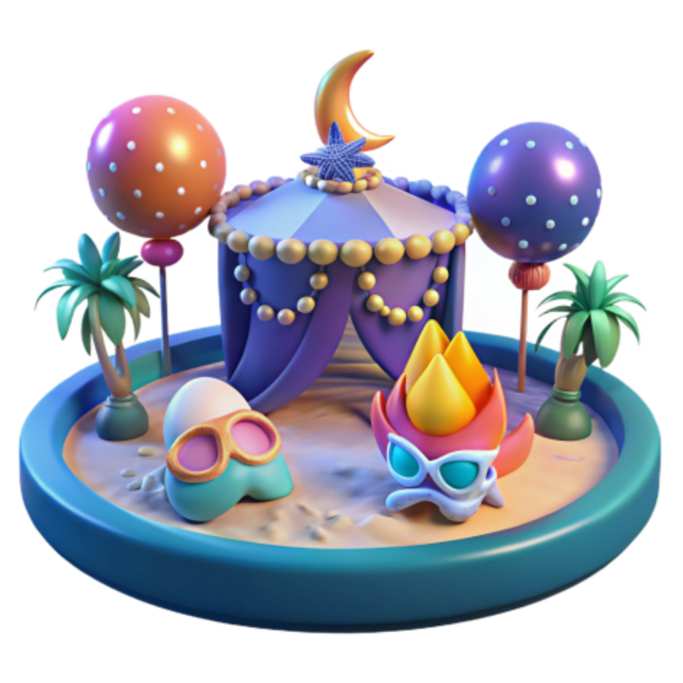 magnificent creative Whimsical Nighttime Carnival Scene 3D Render high resolution png