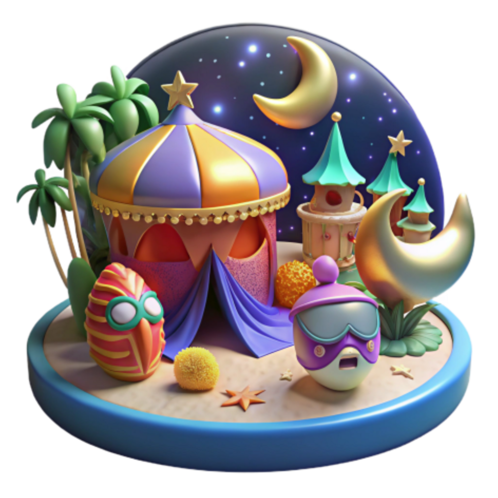 magnificent contemporary Whimsical Nighttime Carnival Scene 3D Render authentic png