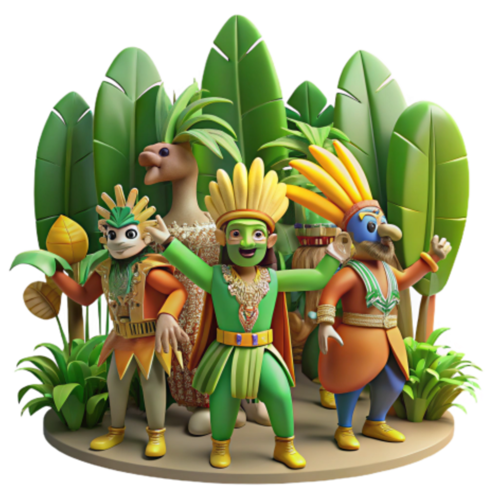 dramatic creative Tropical Carnival Characters 3D Render of Festive Figures detailed png