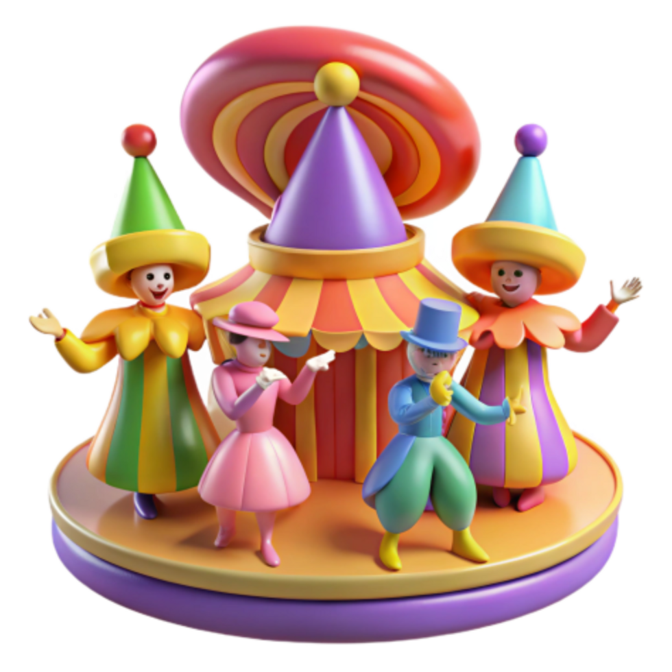 beautiful contemporary Circus Performers 3D Render of Colorful Clowns and a Show premium png