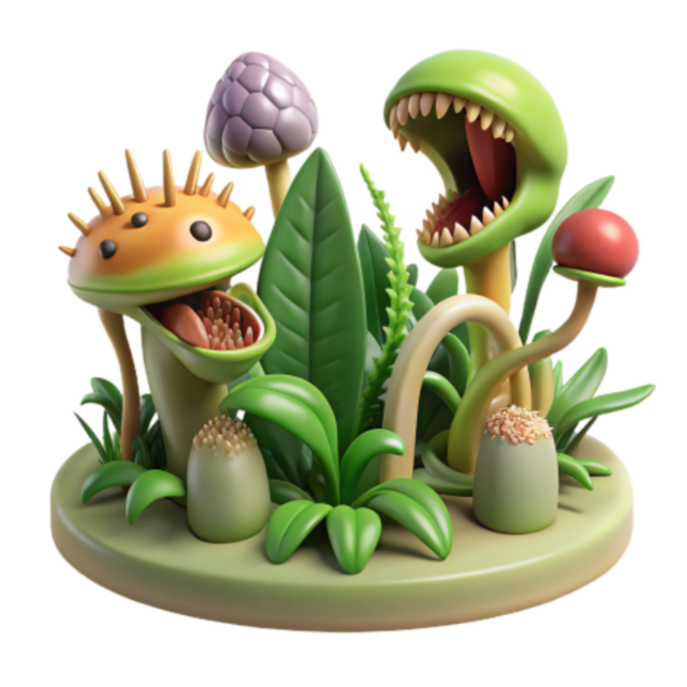 extraordinary classic Cartoon Carnivorous Plants 3D Render of Fantasy Flora premium png