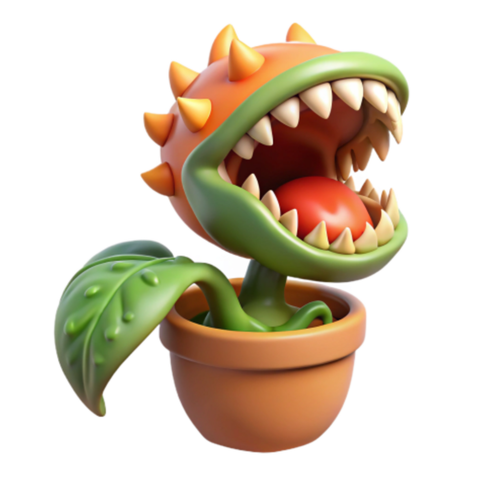 extraordinary vintage 3D Carnivorous Plant Hungry, Animated, Potted genuine png