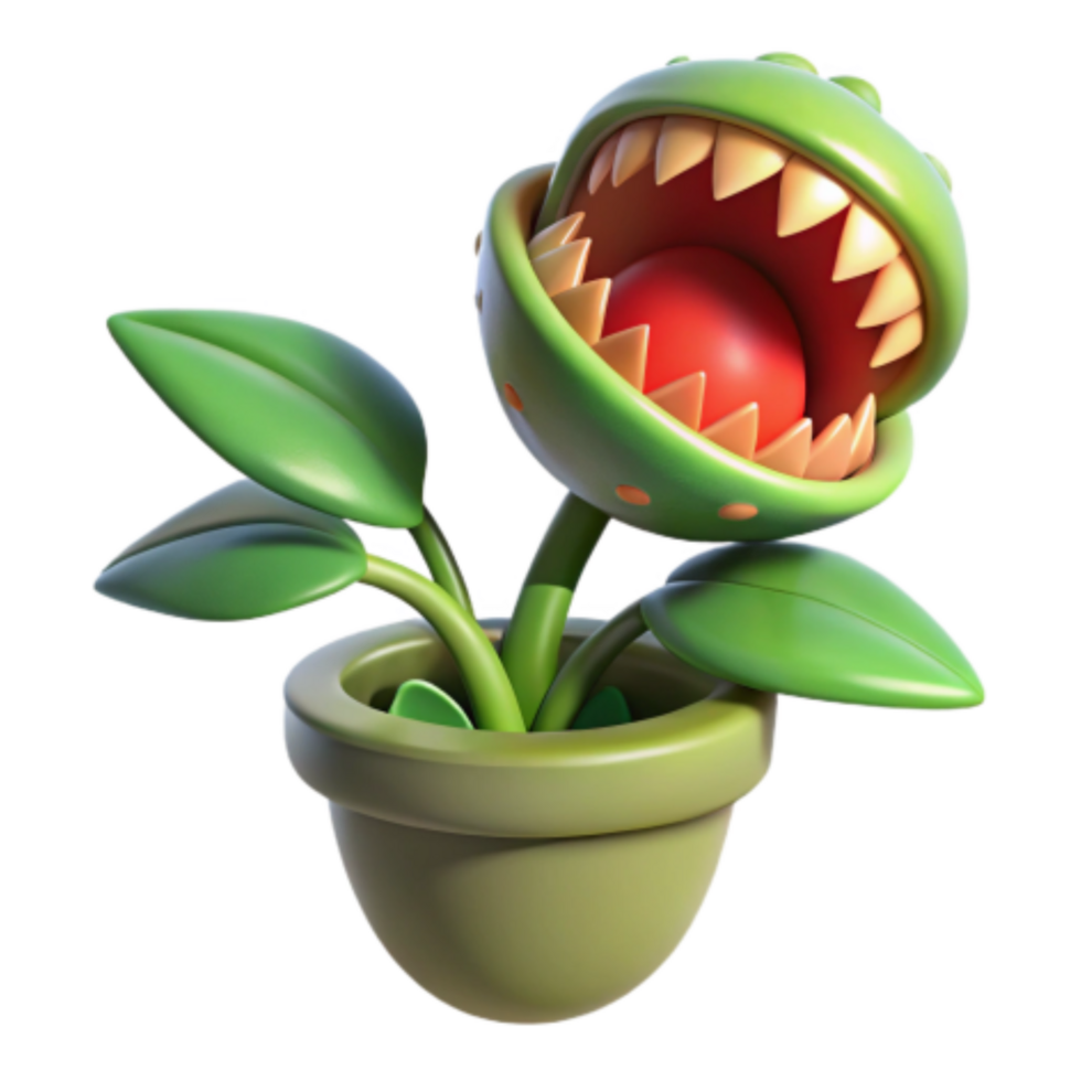 serene rustic 3D Cartoon Carnivorous Plant in Pot detailed png