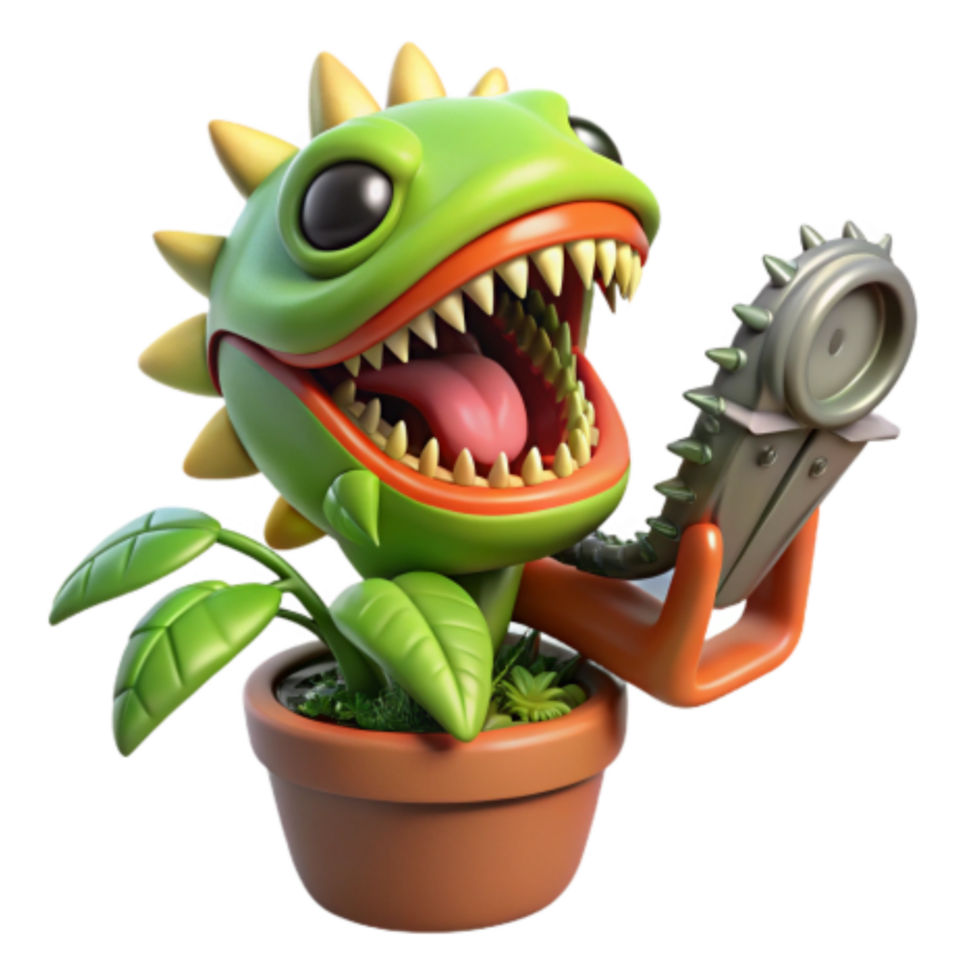 serene rustic Carnivorous Plant with Chainsaw 3D Render high quality png