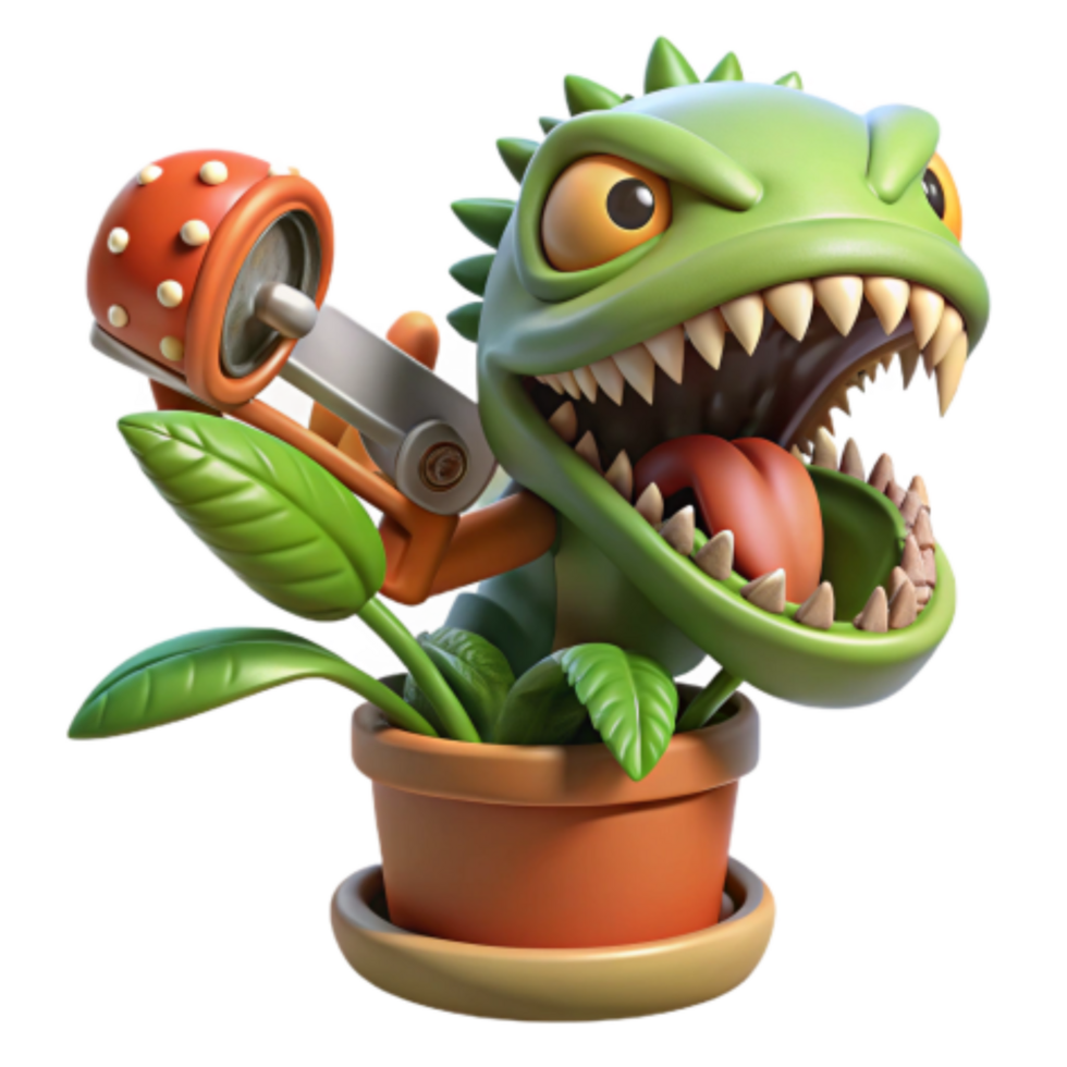 magnificent abstract Aggressive Plant Monster with Mechanical Claw 4K png