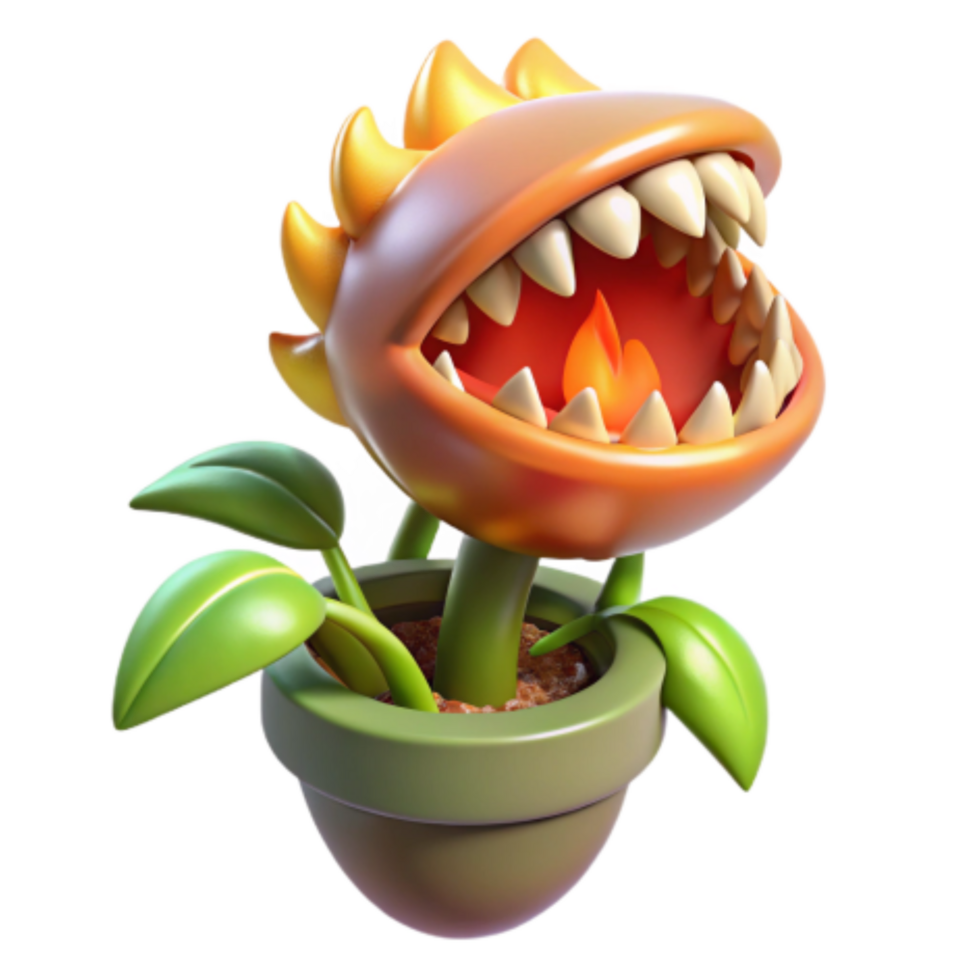 dramatic classic Fiery Carnivorous Plant in Pot 3D Render 4K png