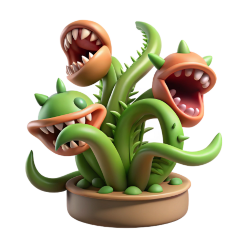 extraordinary classic Three-Headed Carnivorous Plant 3D Model detailed png