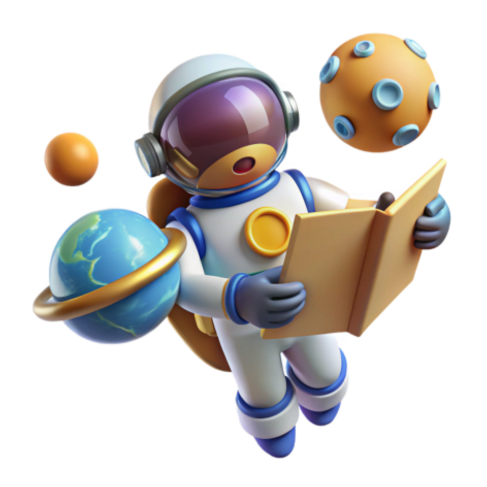 magnificent minimalist Astronaut Reading Book in Space genuine png