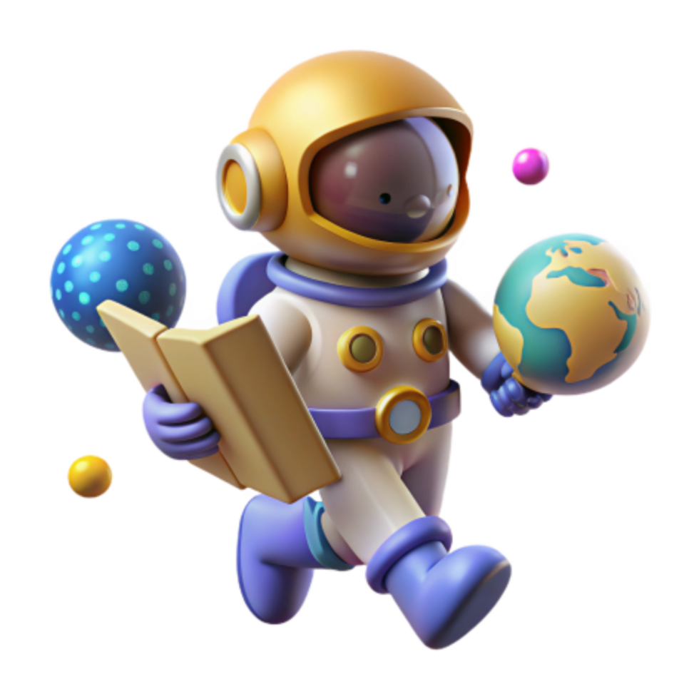 elegant contemporary Astronaut Studying Planets Space Exploration Learning premium png