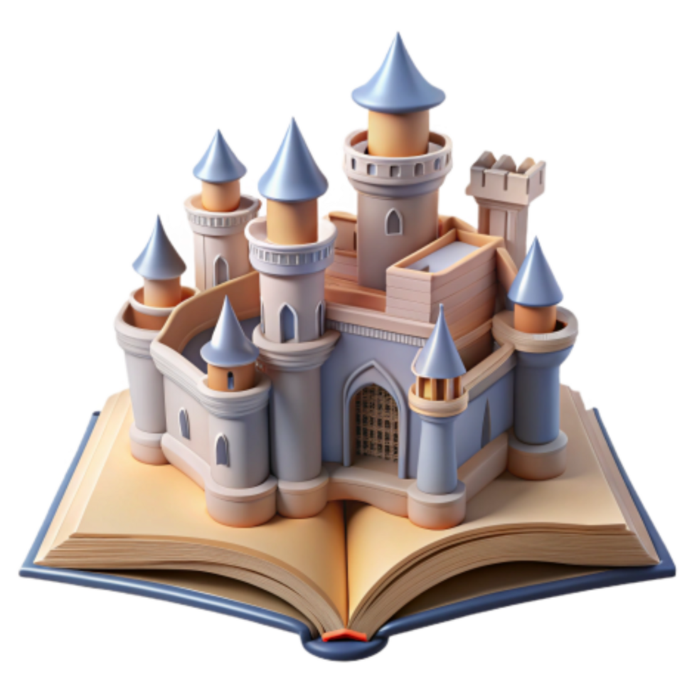 dramatic rustic Fairytale Castle Emerging from Book Pages professional png