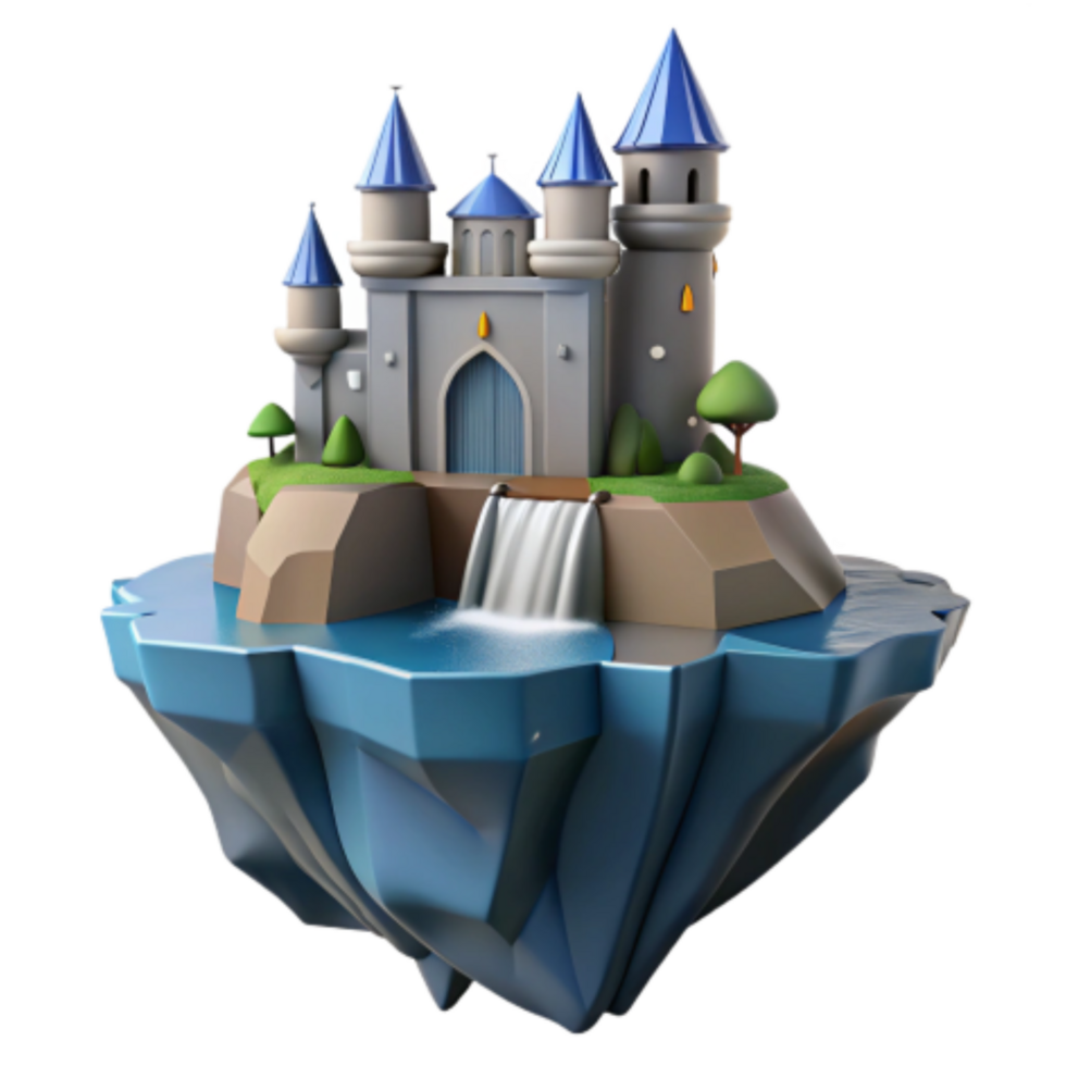 wonderful rustic Fairytale Castle on Floating Island 3D Render original png