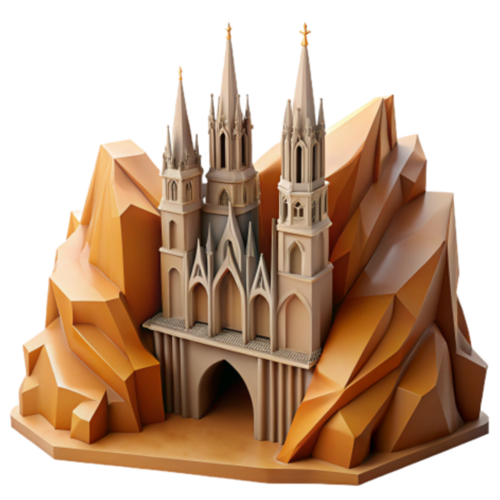 magnificent creative Gothic Cathedral Mountaintop 3D Model detailed png