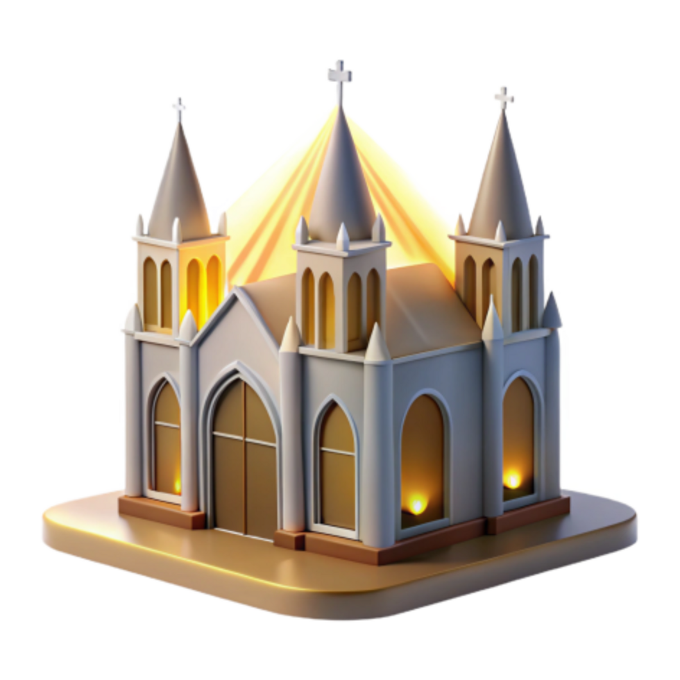 stunning vintage Illuminated Church Model 3D Render of Gothic Architecture authentic png