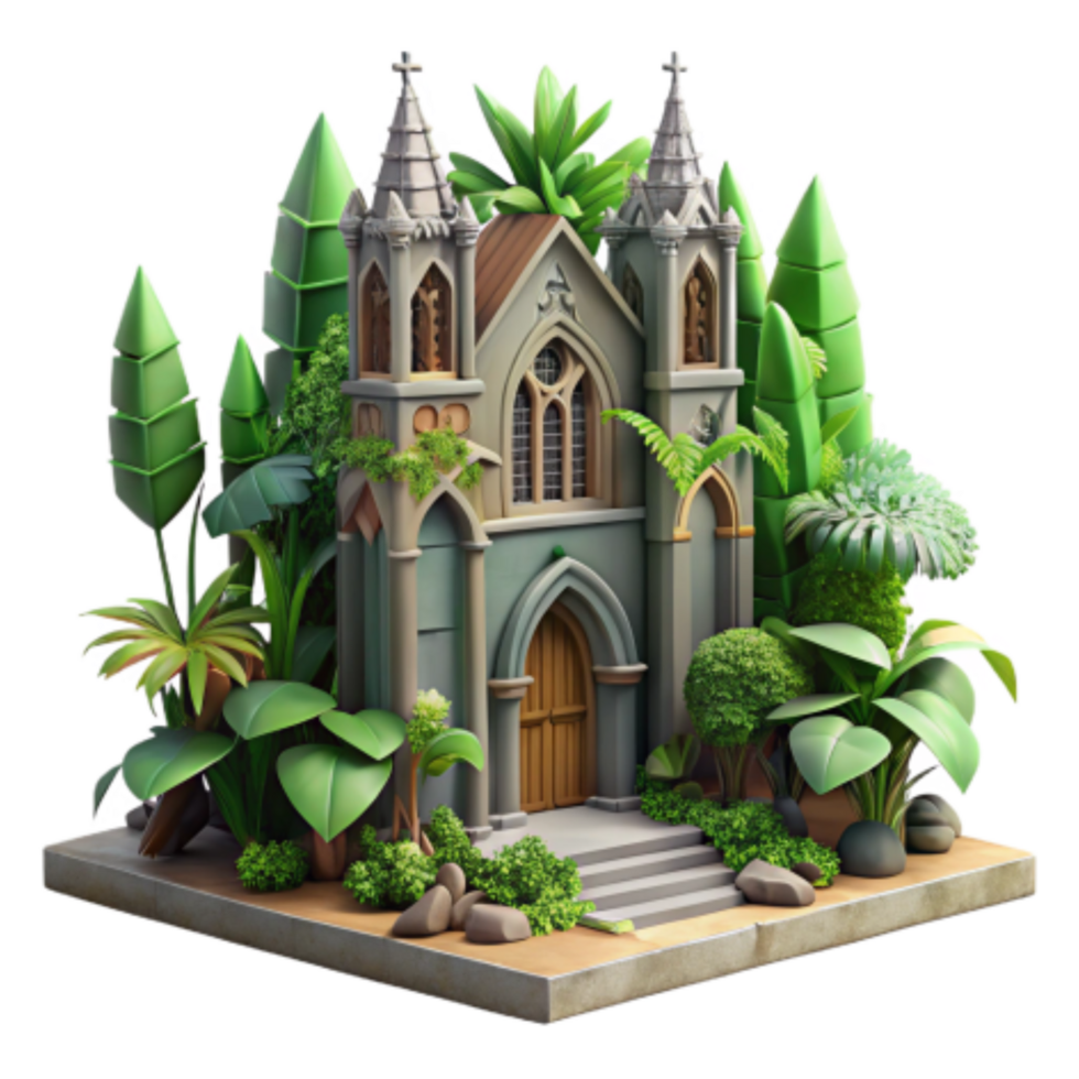 vibrant abstract Jungle Cathedral Tropical Church 3D Render genuine png