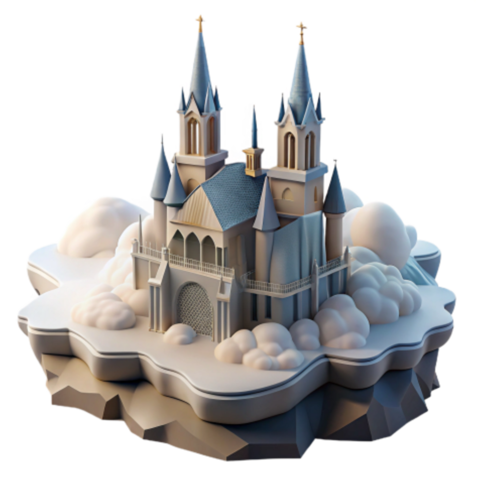 dramatic traditional Fairytale Castle in the Clouds A 3D Render high resolution png