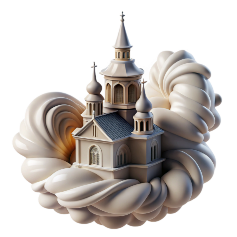elegant rustic Church on a Cloud 3D Render of Whimsical Architecture 4K png