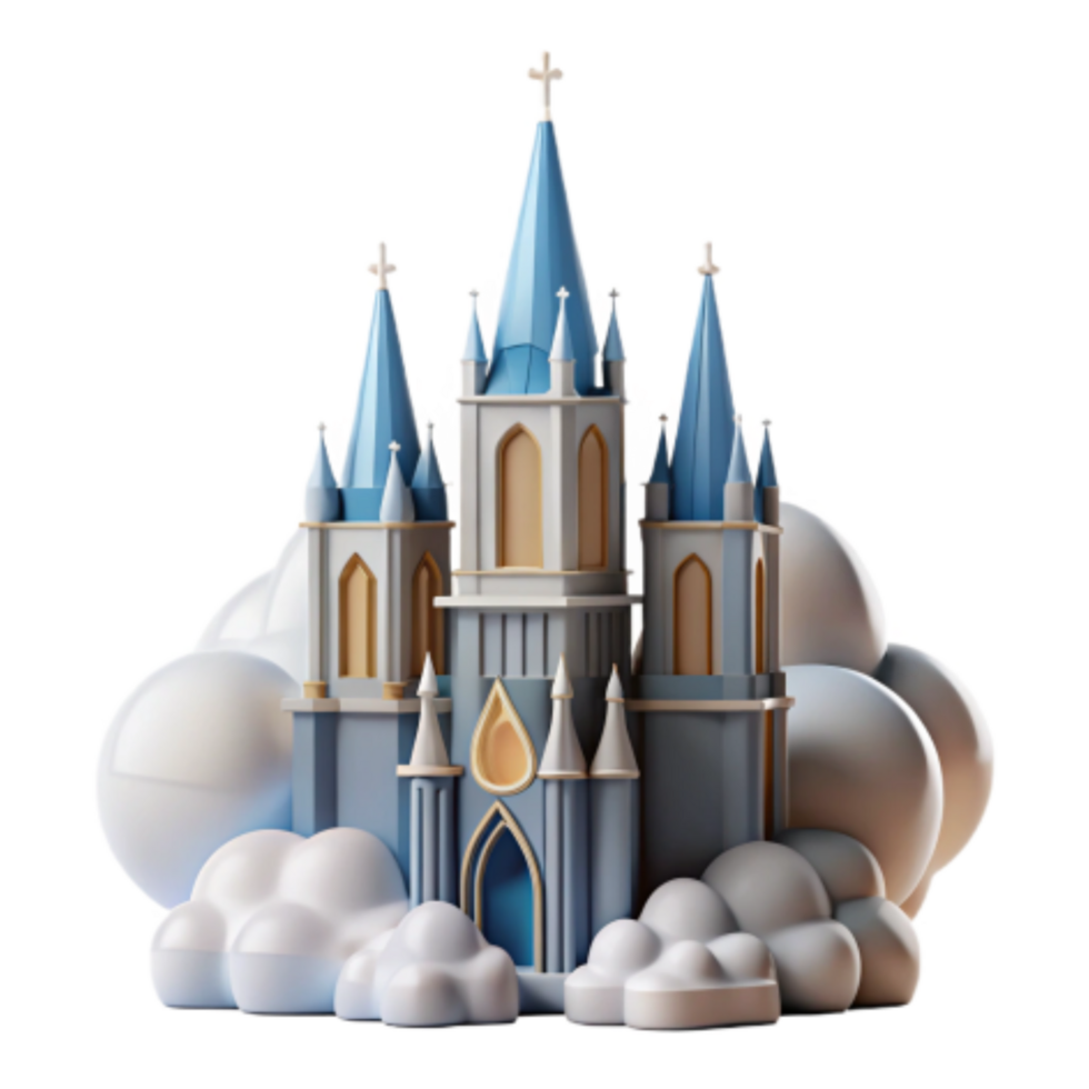 dramatic rustic Enchanted Castle in the Clouds A Fairytale 3D Render 4K png
