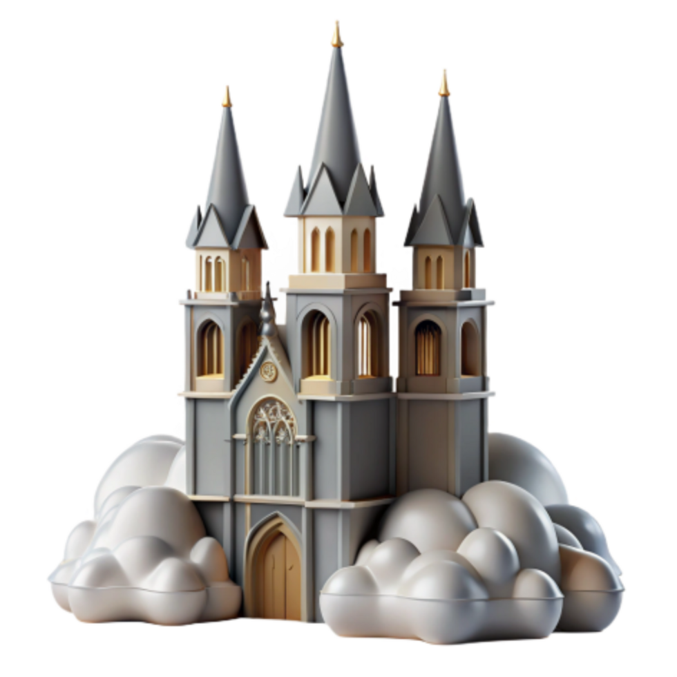 impressive minimalist Castle in the Clouds Fantasy Architecture 3D Render premium png