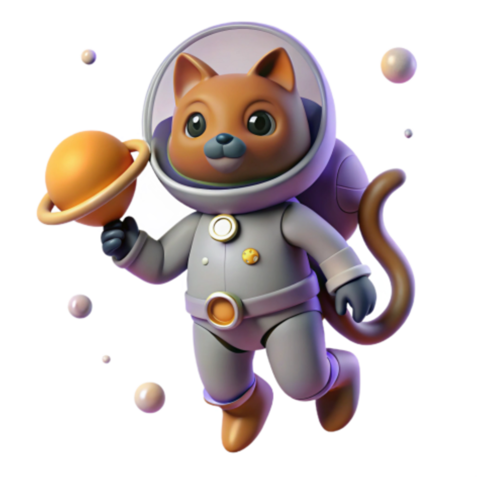 serene artistic Cat Astronaut in Space 3D Render of Feline Cosmonaut detailed png