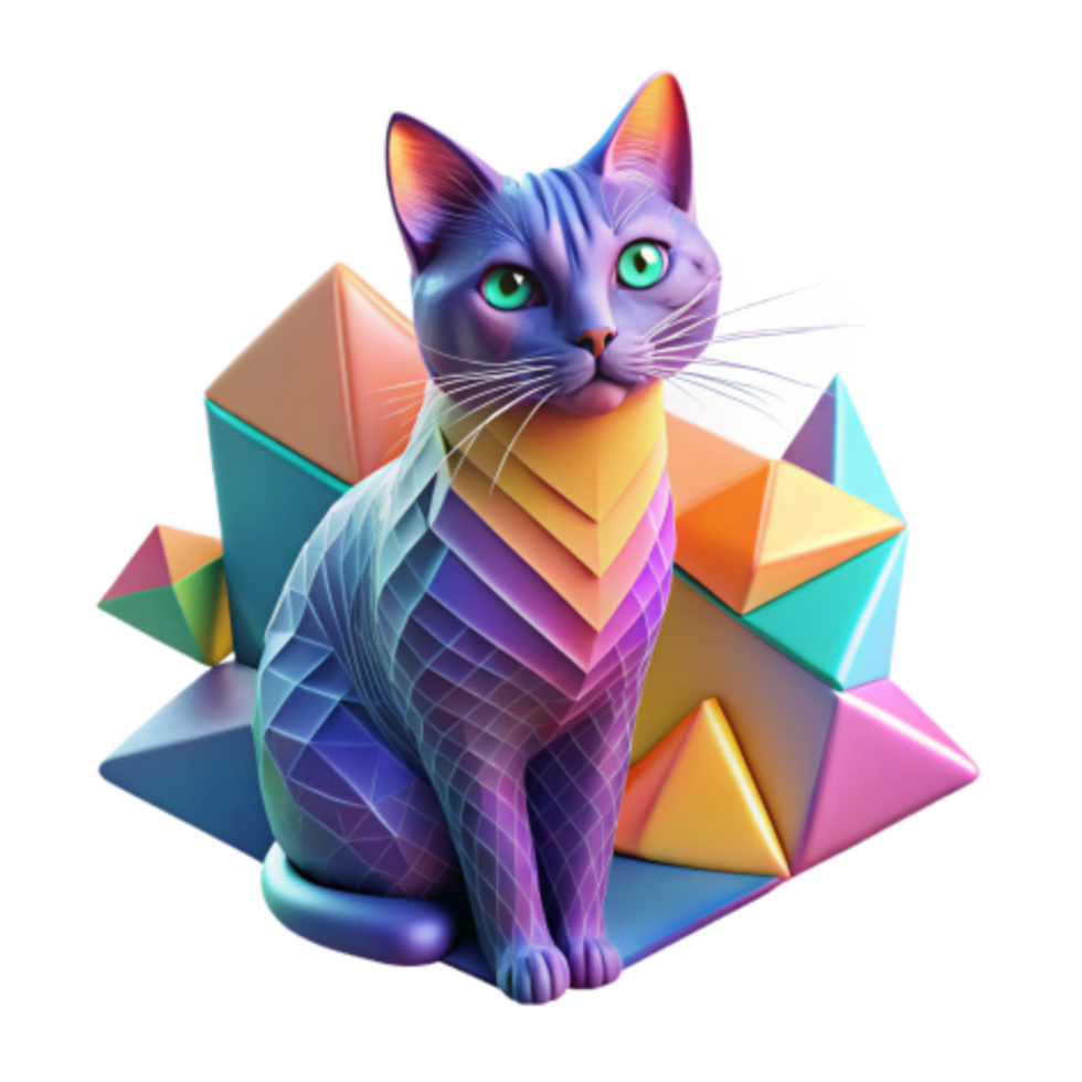 extraordinary abstract Geometric Cat Low Poly, Colorful, 3D Render premium png