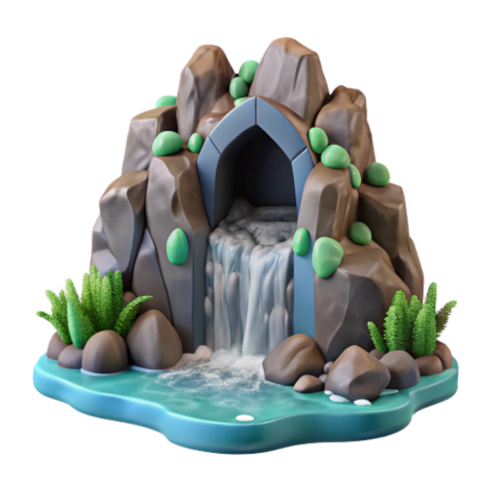 stunning modern 3D Model Serene Waterfall Cave authentic png