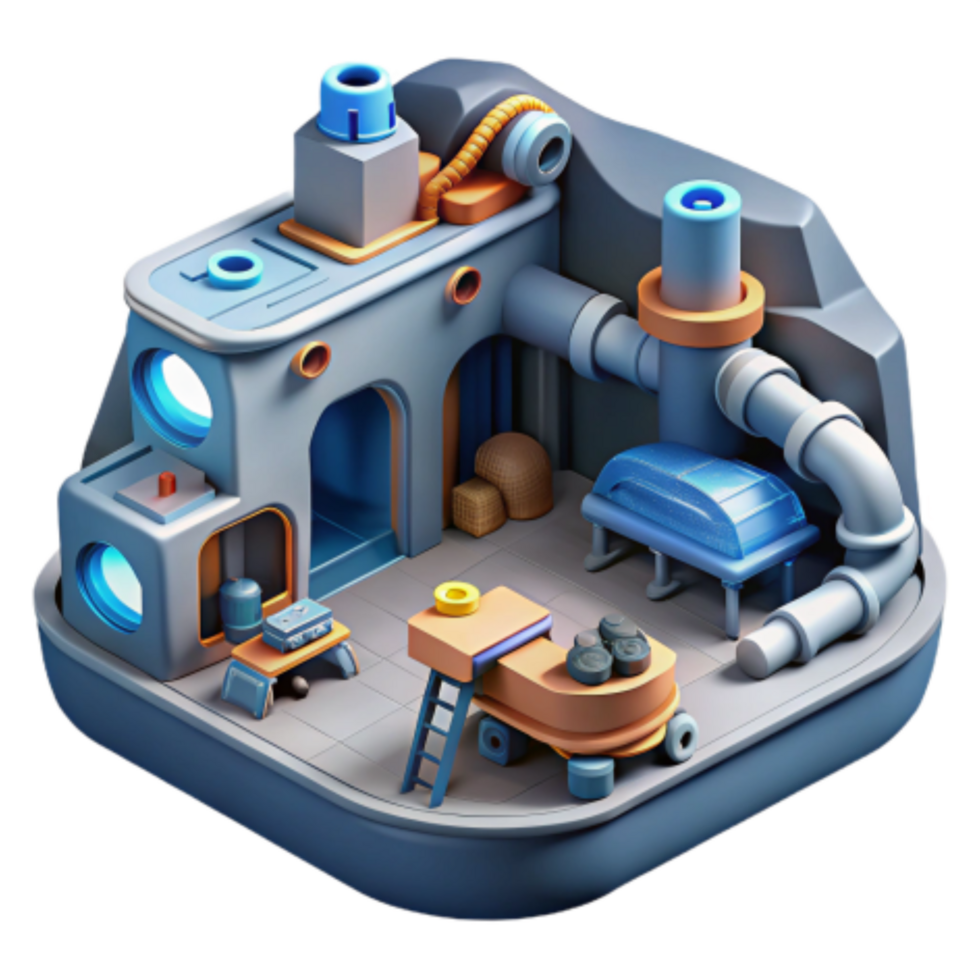 impressive classic Isometric 3D Render of Futuristic Underground Lab 4K png