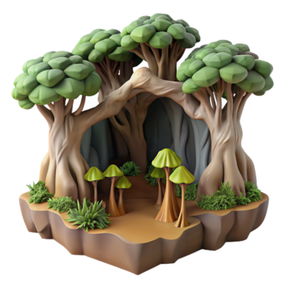dramatic abstract Enchanted Grove 3D Render of Fantasy Forest Cave genuine png