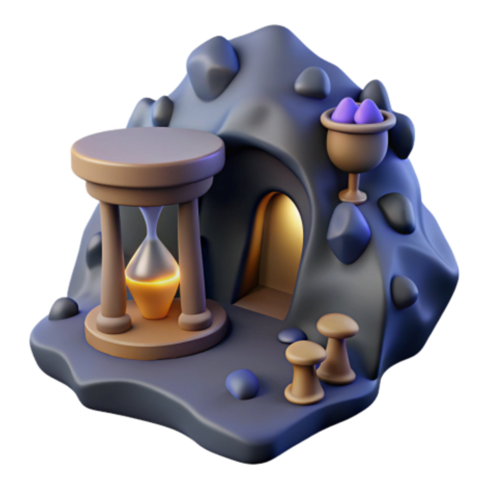 beautiful contemporary Mysterious Cave with Hourglass and Gems authentic png