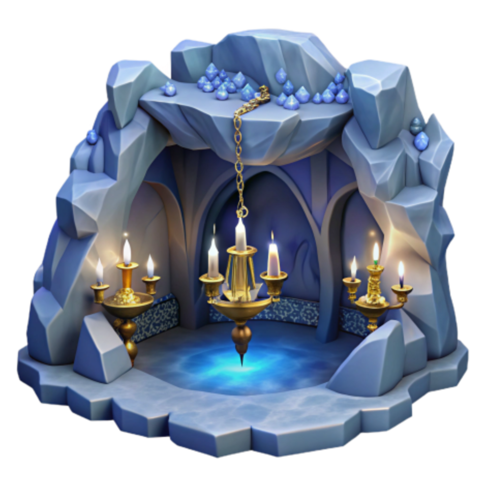 beautiful classic Enchanted Ice Cave with Candles and Gems detailed png
