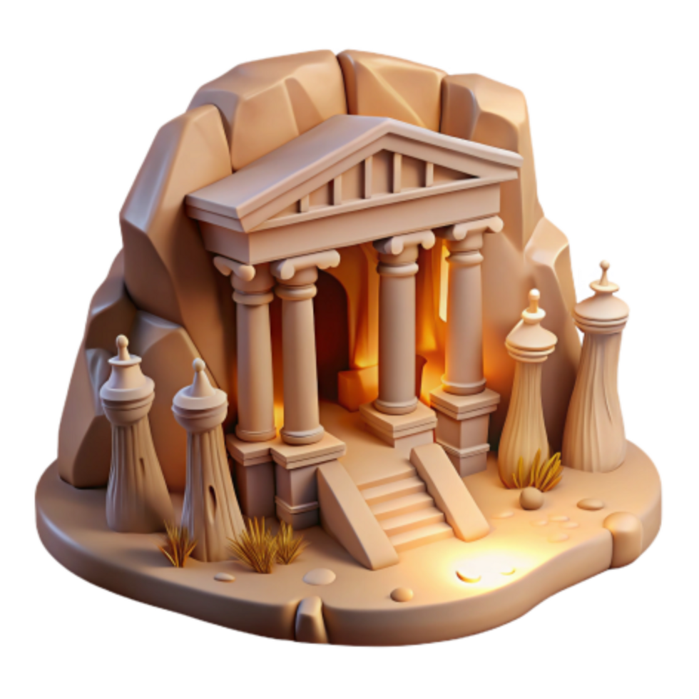 magnificent vintage Ancient Temple 3D Model Columns, Stone, Cave high resolution png