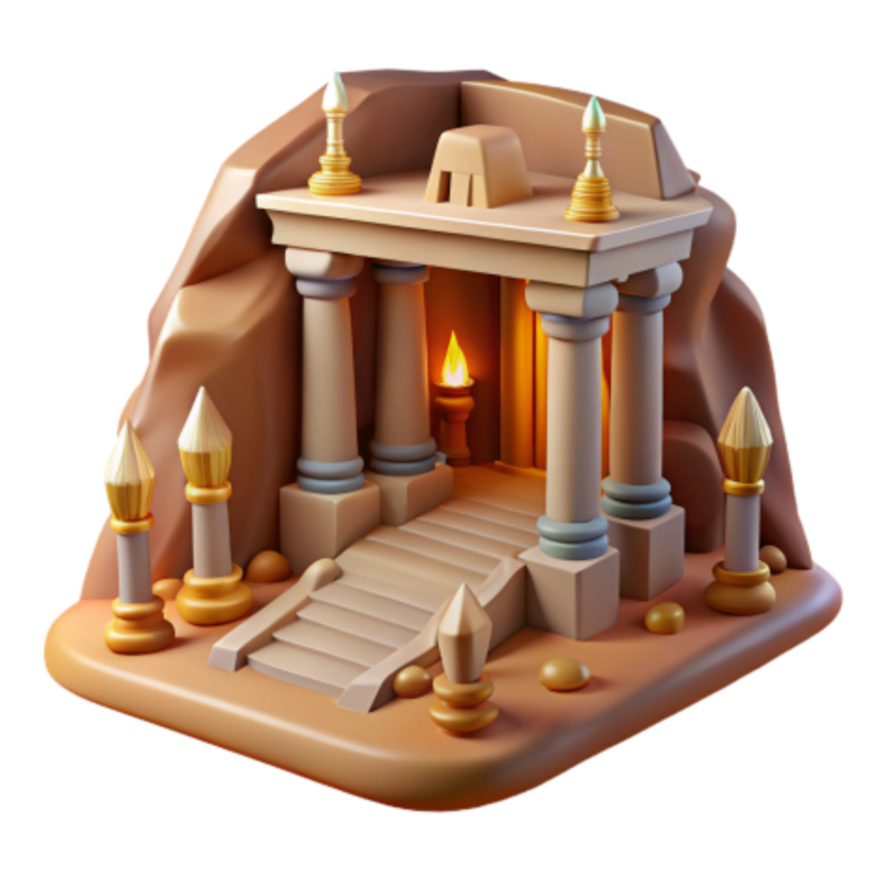 beautiful abstract Ancient Temple 3D Model Cave Shrine with Pillars and Steps detailed png