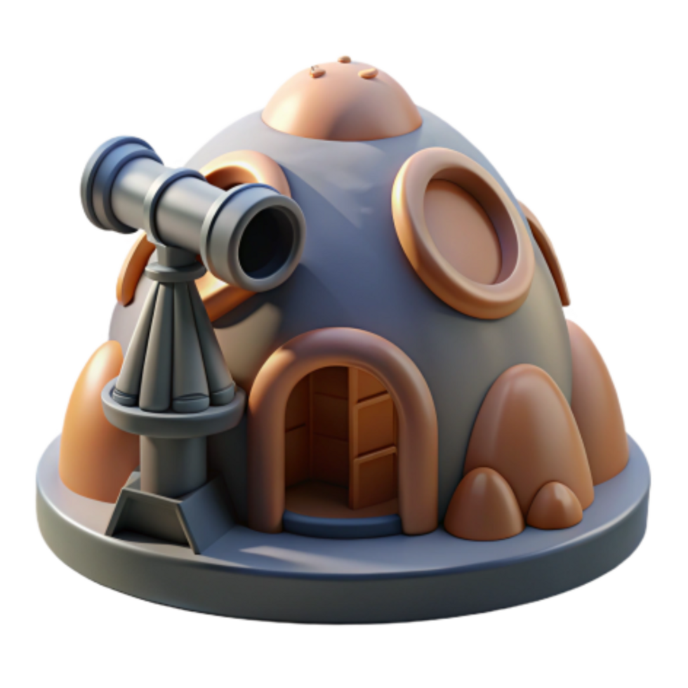 impressive creative Dome House with Telescope 3D Render of Fantasy Structure authentic png