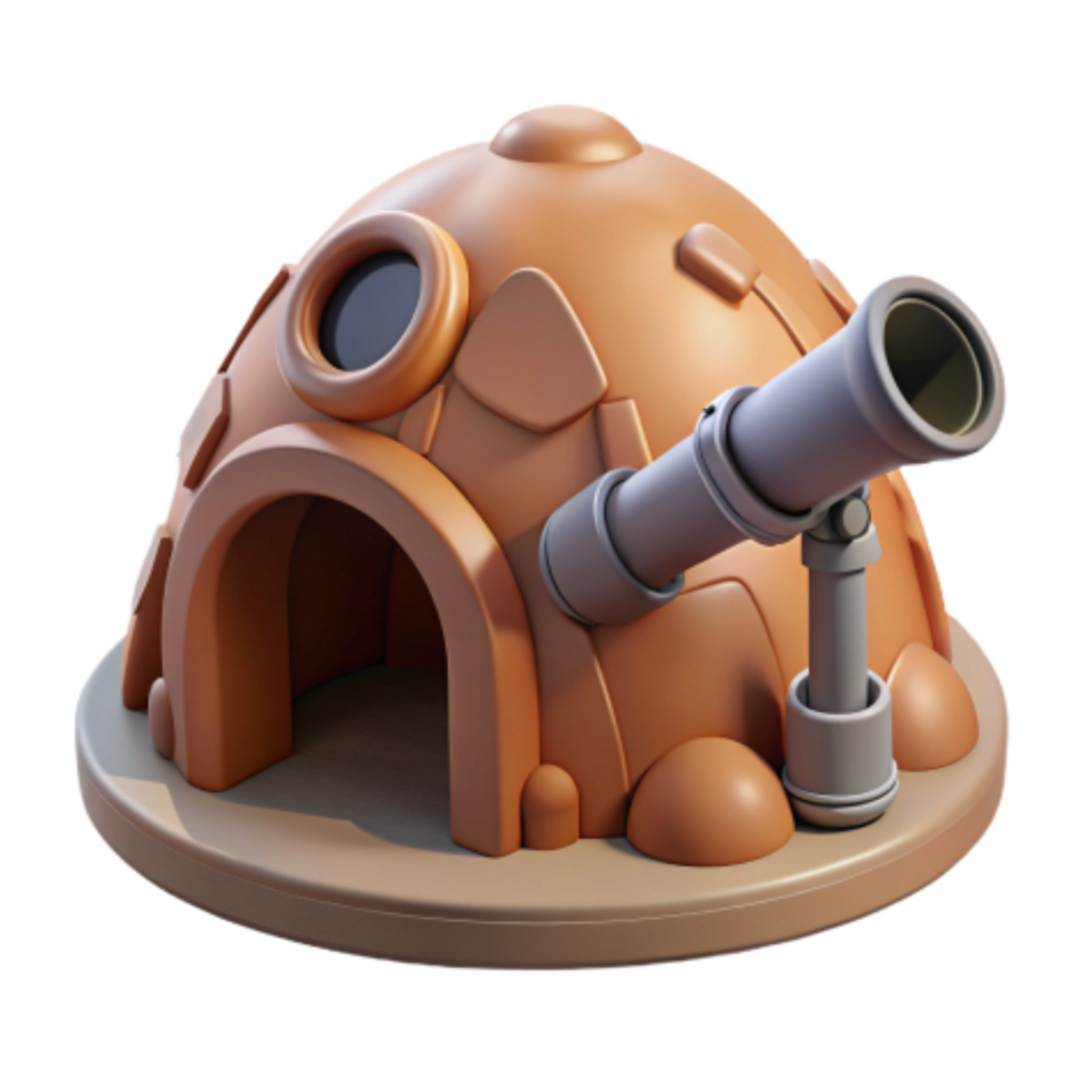 dramatic modern Dome Observatory Stargazing Shelter with Telescope genuine png