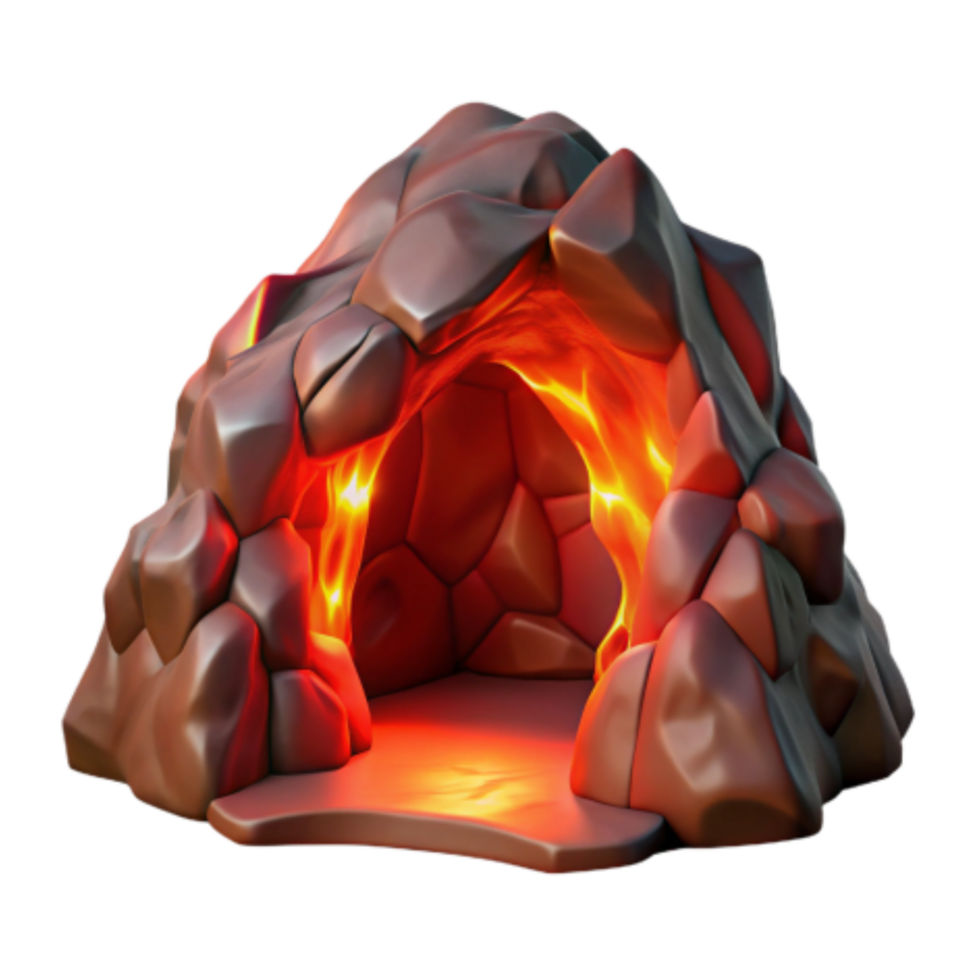 dramatic modern Lava Cave 3D Model Glowing Rocks, Volcanic Interior exclusive png