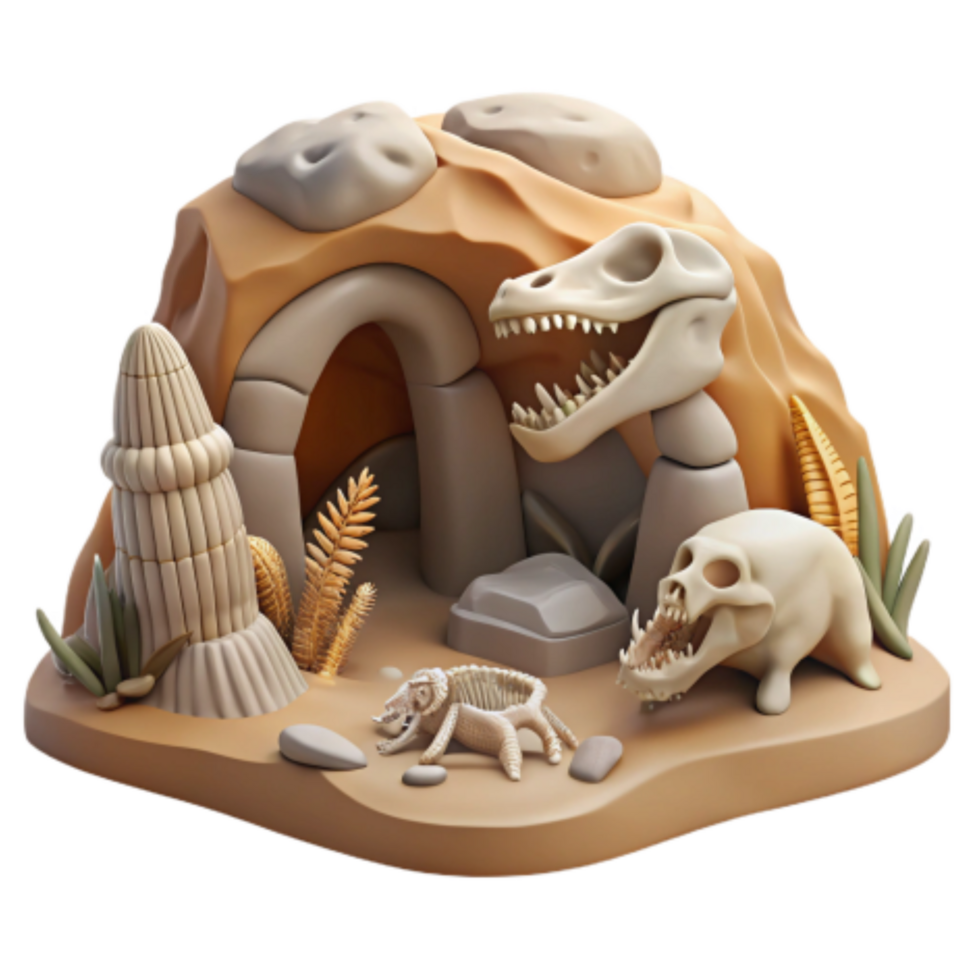 dramatic minimalist Prehistoric Cave Dinosaur Fossil Discovery 4K png