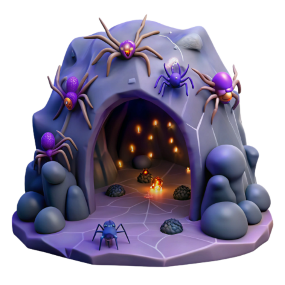 wonderful rustic Spooky Spider Cave 3D Render Halloween Scene high resolution png